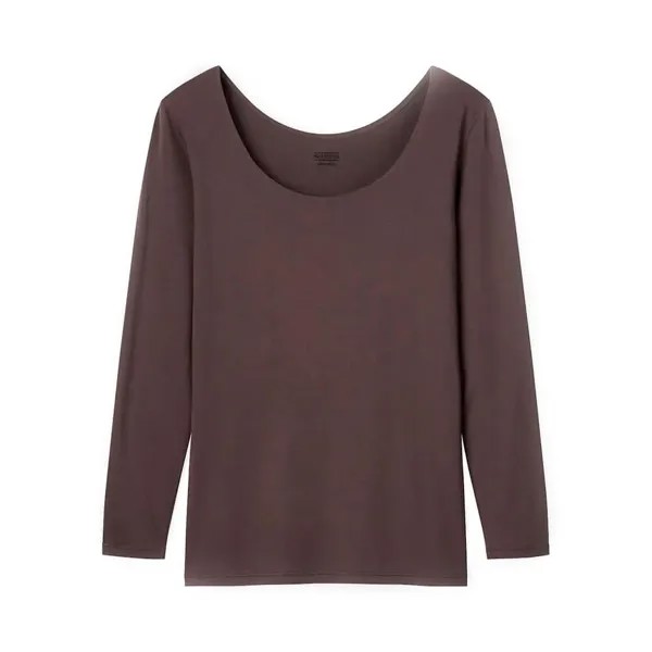 Лонгслив Uniqlo Heattech Scoop Neck Thermal Top, тёмно-коричневый (Размер S)