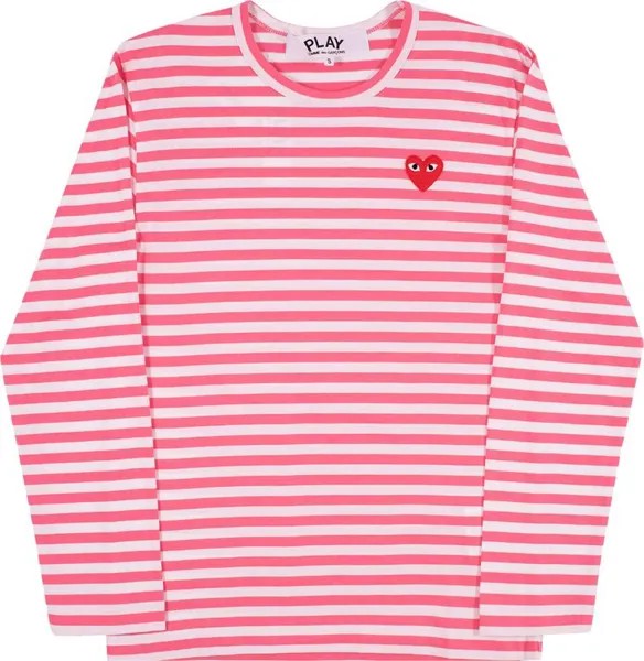 Лонгслив Comme des Garçons Long-Sleeve Striped Tee With Small Heart 'Pink', розовый