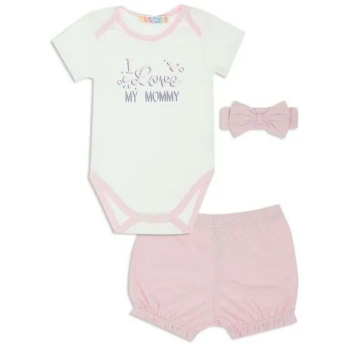 Комплект одежды  Me & We для девочек, боди и шорты и повязка, нарядный стиль, размер 80, белый, розовый