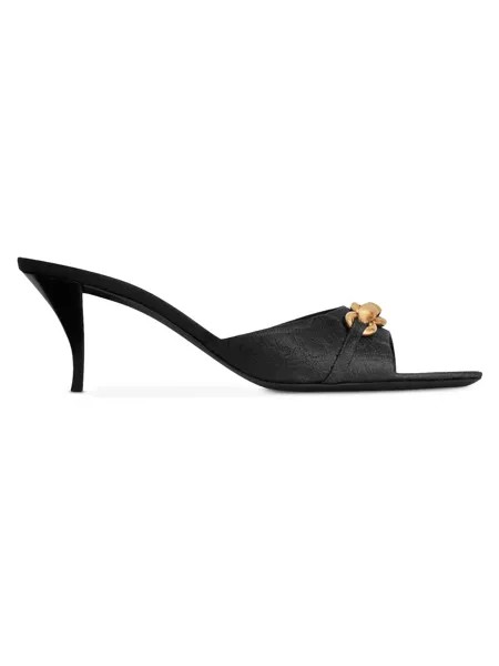 Туфли-мюли на каблуке Le Maillon из жаккардовой ткани с монограммой Saint Laurent, неро