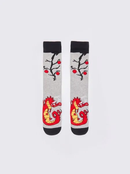 Тёплые махровые носки с новогодним рисунком с драконом