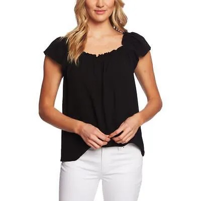 CeCe Женская черная блузка с квадратным вырезом и оборками и короткими рукавами, топ L BHFO 5421