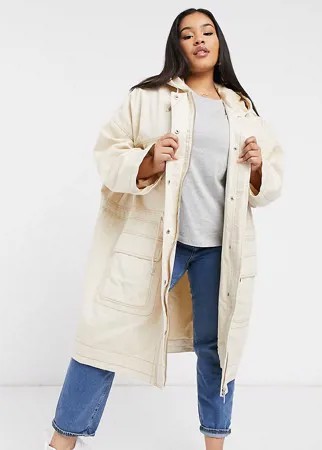 Парка кремового цвета в стиле oversized с контрастными швами ASOS DESIGN Curve-Белый