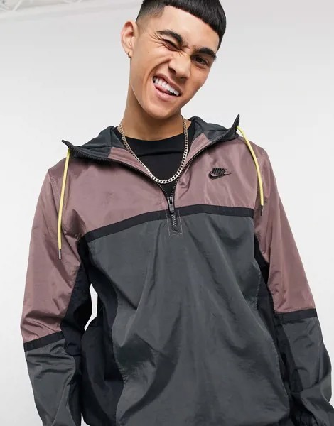 Лиловая/темно-серая куртка с короткой молнией в стиле колор-блок Nike-Фиолетовый цвет