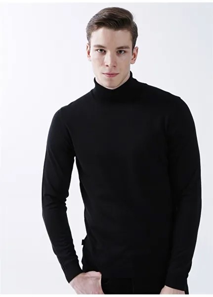 Однотонный черный мужской свитер с высоким воротником Pierre Cardin