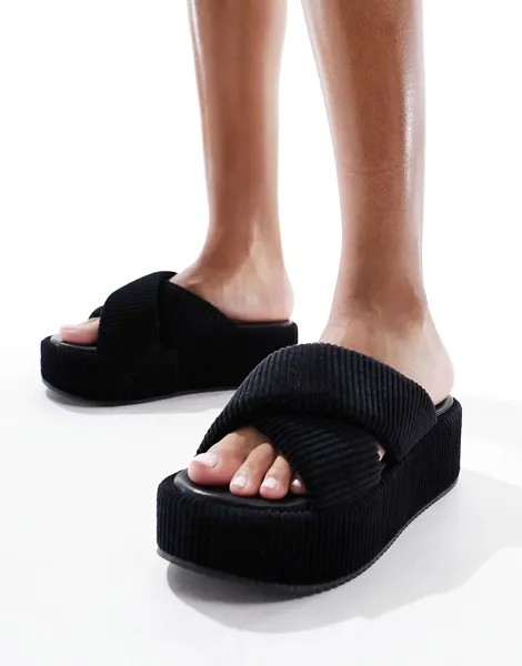 Шлепанцы Asos Design Thunder Padded Cross Strap Flatform, черный