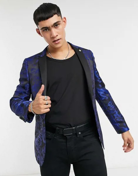 Темно-синий пиджак с жаккардовым цветочным рисунком Twisted Tailor