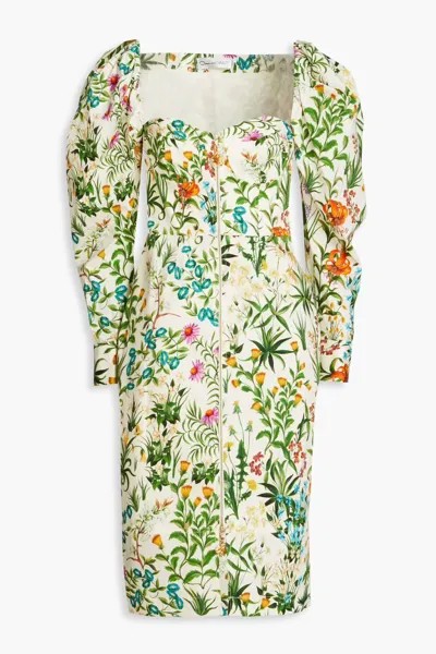 Платье из поплина с цветочным принтом Oscar De La Renta, зеленый