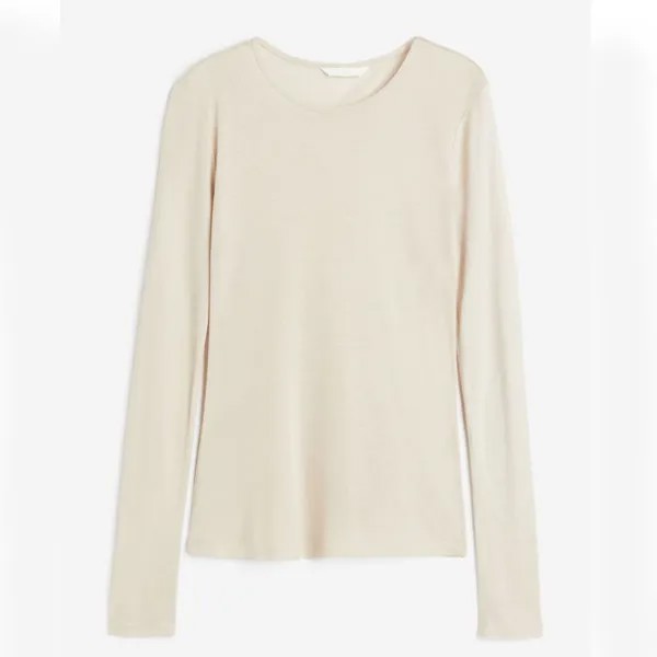 Лонгслив H&M Lyocell, светло-бежевый