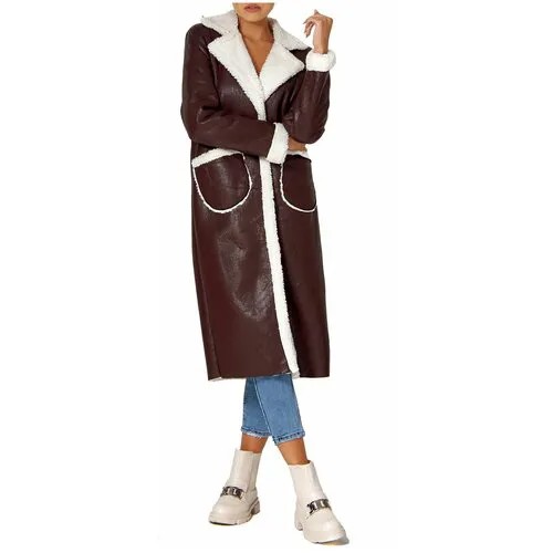 Пальто , искусственный мех, удлиненное, силуэт прямой, размер 46, коричневый