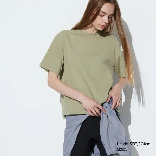 Футболка хлопковая Uniqlo Airism с короткими рукавами, зеленый