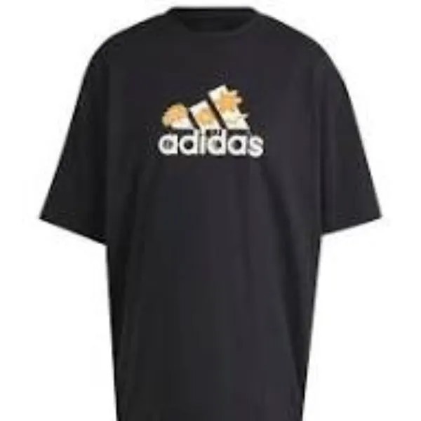 Футболка цветочный набор значок спортивная футболка азиатские размеры Adidas, черный