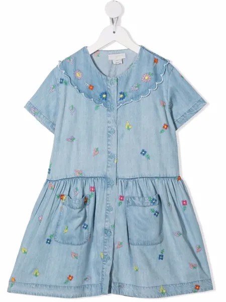 Stella McCartney Kids джинсовое платье с цветочной вышивкой