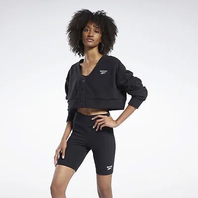 Reebok Classics Cardigan Womens Black Casual Athletic Sportswear Sweater Top