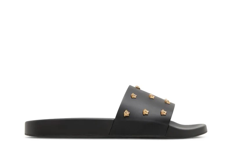 Шлепанцы Versace Medusa Stud Leather Slide, черный