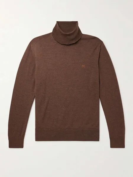 Шерстяной свитер с высоким воротником и вышитым логотипом ETRO, коричневый