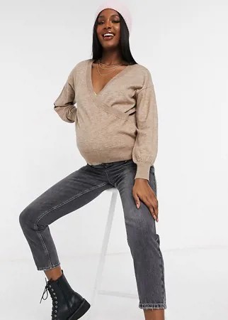 Серо-коричневый джемпер с запахом ASOS DESIGN Maternity-Neutral