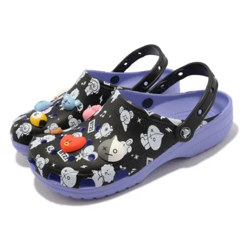 Мужские сандалии унисекс Crocs Classic Line Friends BT21 Clog, черные, фиолетовые 207967-0C4