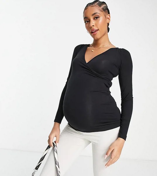 Черный лонгслив с запахом ASOS DESIGN Maternity