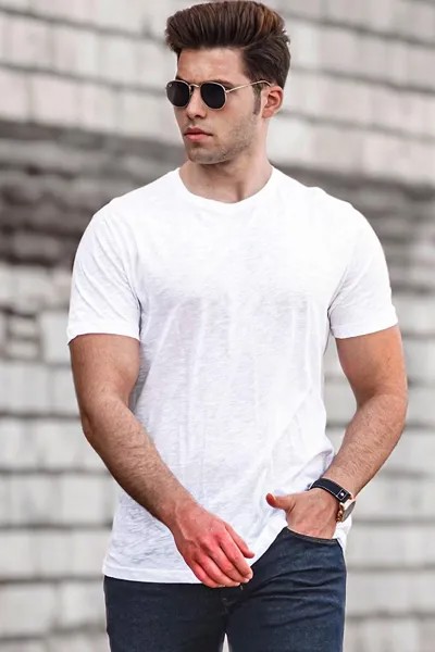 Мужская белая базовая футболка 5268 MADMEXT
