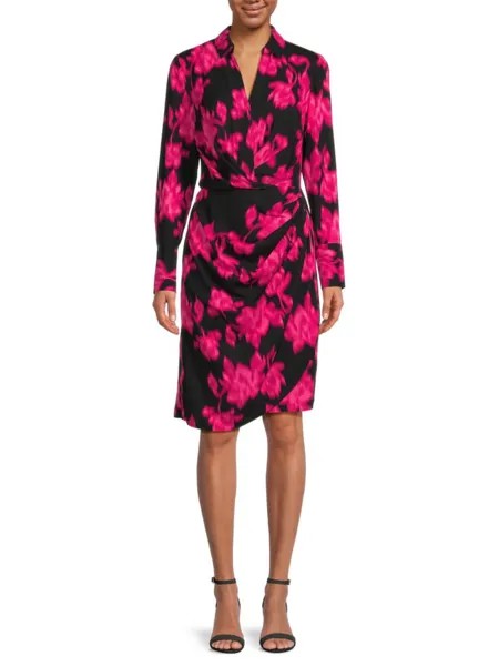 Платье с искусственным запахом и цветочным принтом Calvin Klein, цвет Black Pink