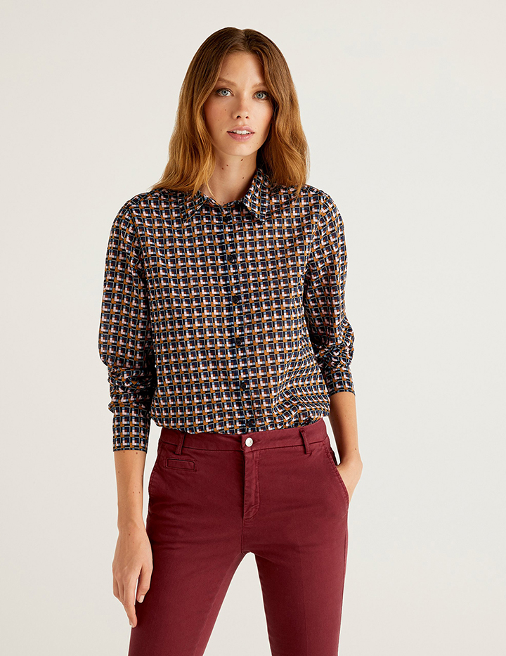 Рубашка женская United Colors of Benetton 21A_5OA95Q8U4 разноцветная XL