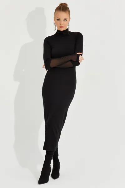 Женское новогоднее черное платье миди из тюля с перчатками Cool & Sexy, черный