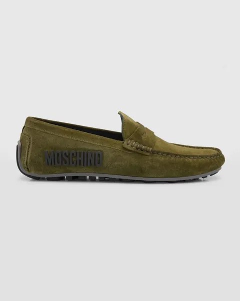 Мужские кожаные туфли с логотипом Moschino, цвет Olive Green
