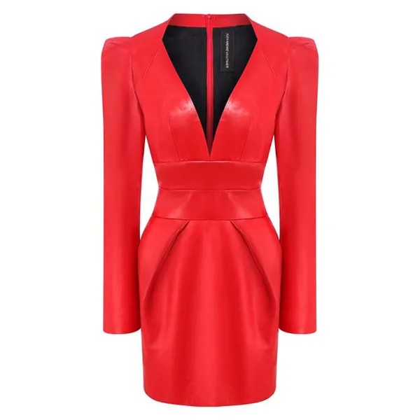 Кожаное платье с глубоким вырезом Alexandre Vauthier