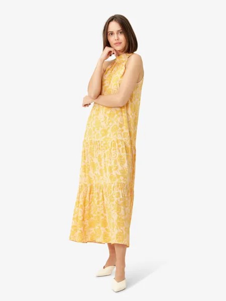 Noa Noa Dima Многоуровневое платье-макси с цветочным принтом и вырезом через шею, желтый/персиковый