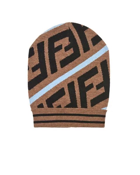 Коричневая шапка с логотипом Fendi