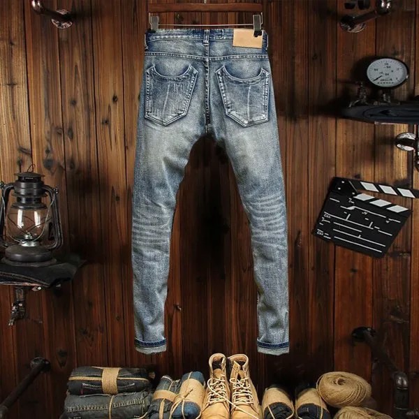 Джинсы мужские прямые в Корейском стиле, винтажные Узкие повседневные модные классические джинсы с карманами, с дырками, в стиле High Street, весна 2022