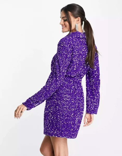 & Other Stories Фиолетовое мини-платье-рубашка с пайетками