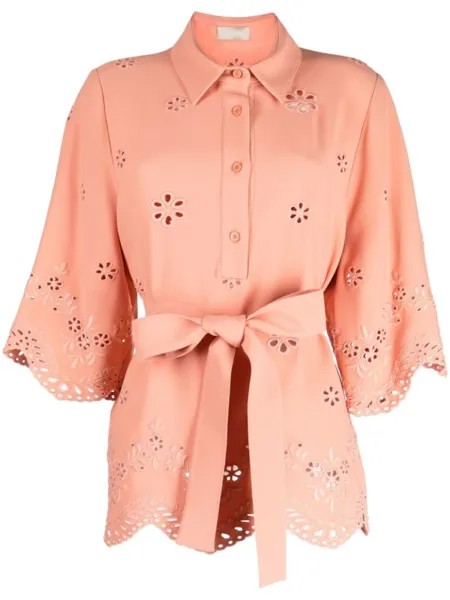 Elie Saab блузка с вышивкой и завязками, розовый