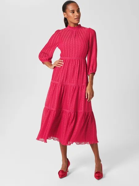 Текстурированное платье миди Hobbs Colette, цвет вишнево-розовый