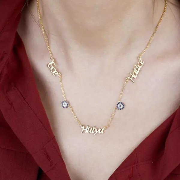 Модное женское ожерелье Vaoov из серебра 925 пробы с двойным именем сглаза, Сделано в Турции