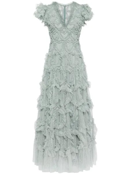 Needle & Thread платье Amorette с V-образным вырезом и оборками, зеленый