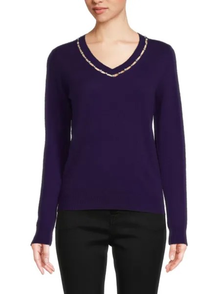 Кашемировый свитер с V-образным вырезом Sofia Cashmere, цвет Dark Purple