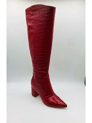 MARC FISHER Женские красные кожаные модельные сапоги на каблуке с застежкой-молнией на мягком блочном каблуке 7