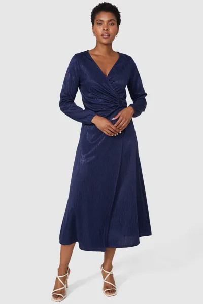 Платье миди с запахом и жаккардовыми кольцами из джерси Debenhams, темно-синий