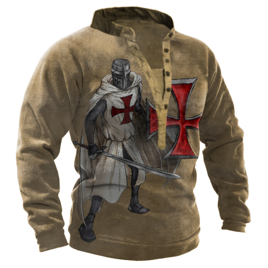 Мужская толстовка с принтом Templar Cross Vintage Henley Collar