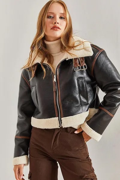 Женская ламинированная куртка с воротником и поясом SHADE