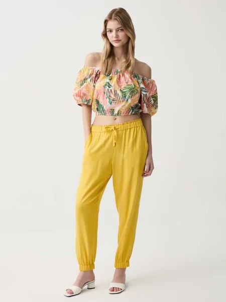 Джоггеры из вискозы на кулиске Ovs, цвет lemon yellow