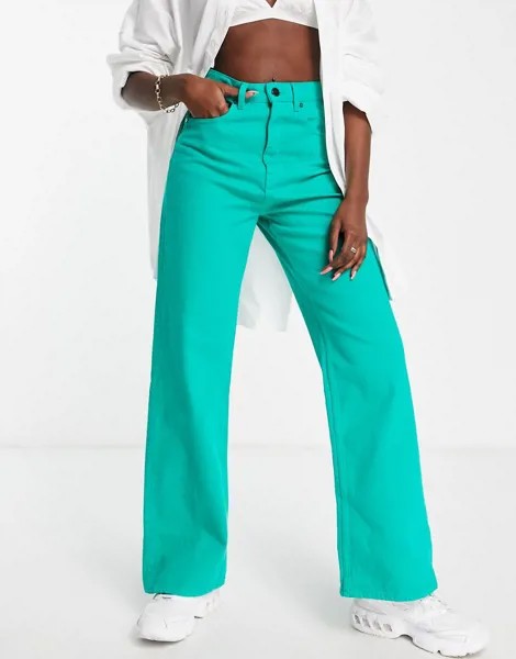 Широкие зеленые джинсы классического кроя в стиле 90-х со складками (от комплекта) Waven-Зеленый цвет