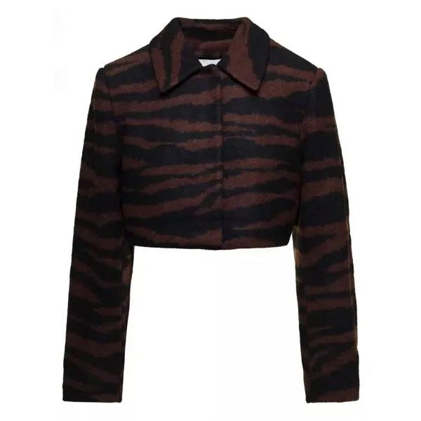 Куртка cropped jacket with zebra motif in wool Ganni, коричневый