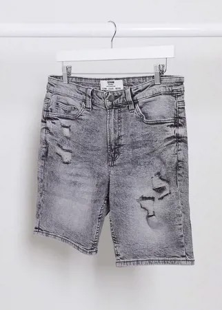 Серые джинсовые шорты Bershka-Серый