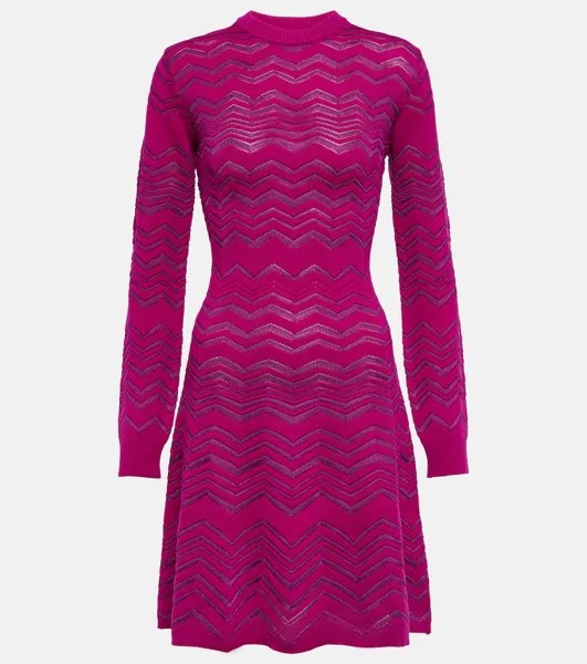 Мини-платье Chevron из смесовой шерсти MISSONI, фиолетовый