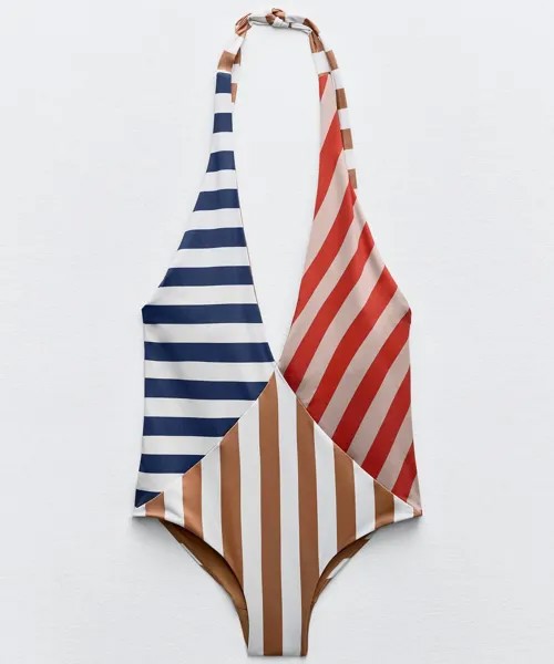 Купальник Zara Striped Halterneck, мультиколор