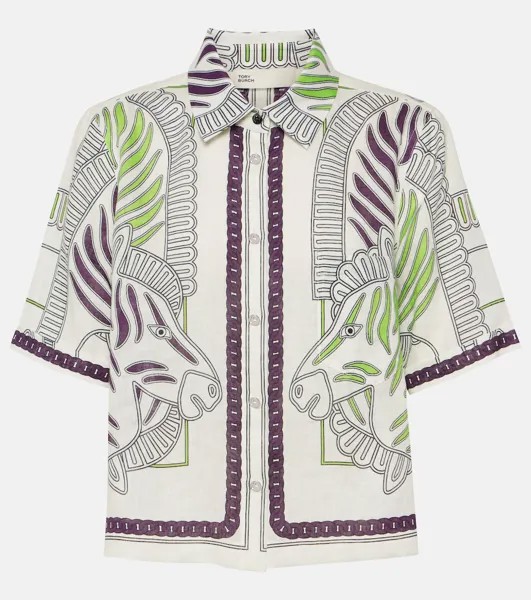 Льняная рубашка с принтом Tory Burch, мультиколор