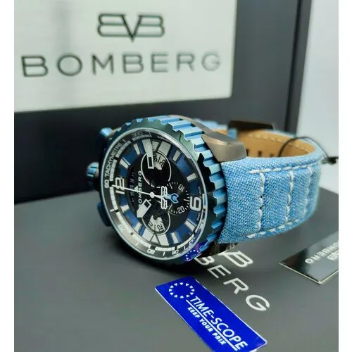 Наручные часы Bomberg BOLT-68 Часы наручные мужские Bomberg Bolt-68 Quartz Chronograph BS45CHPBLGM.050-3.3. Кварцевый хронограф. Часы для мужчин производства Швейцарии, синий, черный